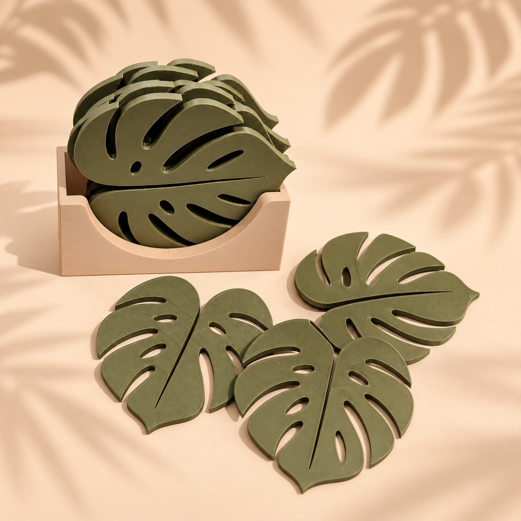 Monstera Coaster Set with Holder
