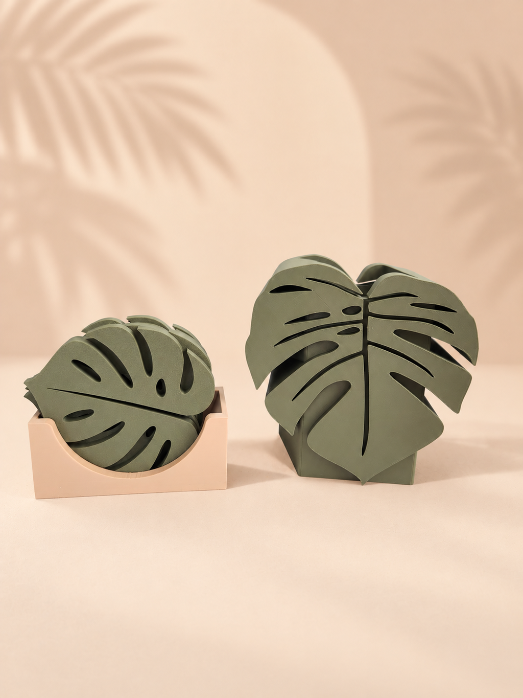 Monstera Coaster Set with Holder